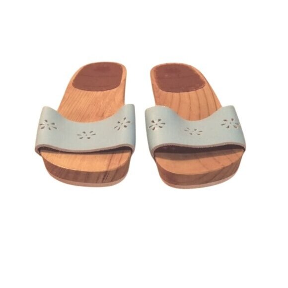 Hanna Andersson EU 36 US 5.5 Swedish Wooden Slide Sandals Blue Leather Vintage - Picture 2 of 8